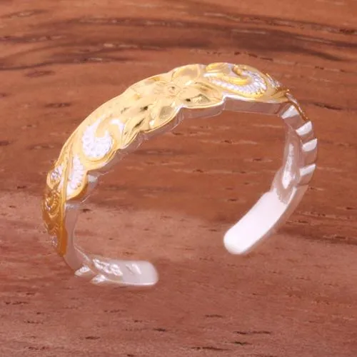 Sterling Silver Hawaiian Scroll Cut Out Edge Toe Ring (Silver/Yellow Gold/ Pink Gold) 4mm