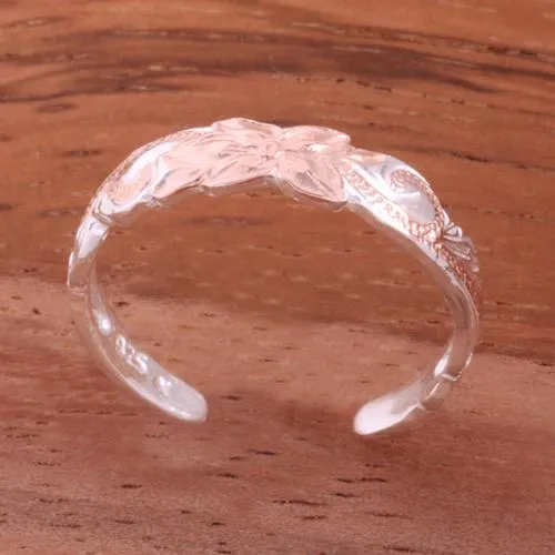 Sterling Silver Hawaiian Scroll Cut Out Edge Toe Ring (Silver/Yellow Gold/ Pink Gold) 4mm