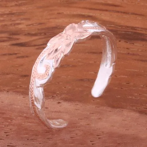 Sterling Silver Hawaiian Scroll Cut Out Edge Toe Ring (Silver/Yellow Gold/ Pink Gold) 4mm