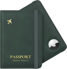 Stouchi Passport Holder with Airtag Slot, Airtag Passport Wallet for Men, Slim Leather Passport Holder Case Family for Travel Anti-Lost, Green