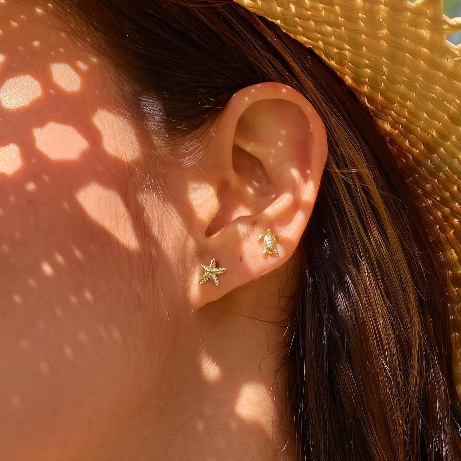Stud Earrings - 14k Gold-plated Tiny Starfish Turtle Seahorse Shell Beach Summer Dainty Stud Earrings for Women Vocation