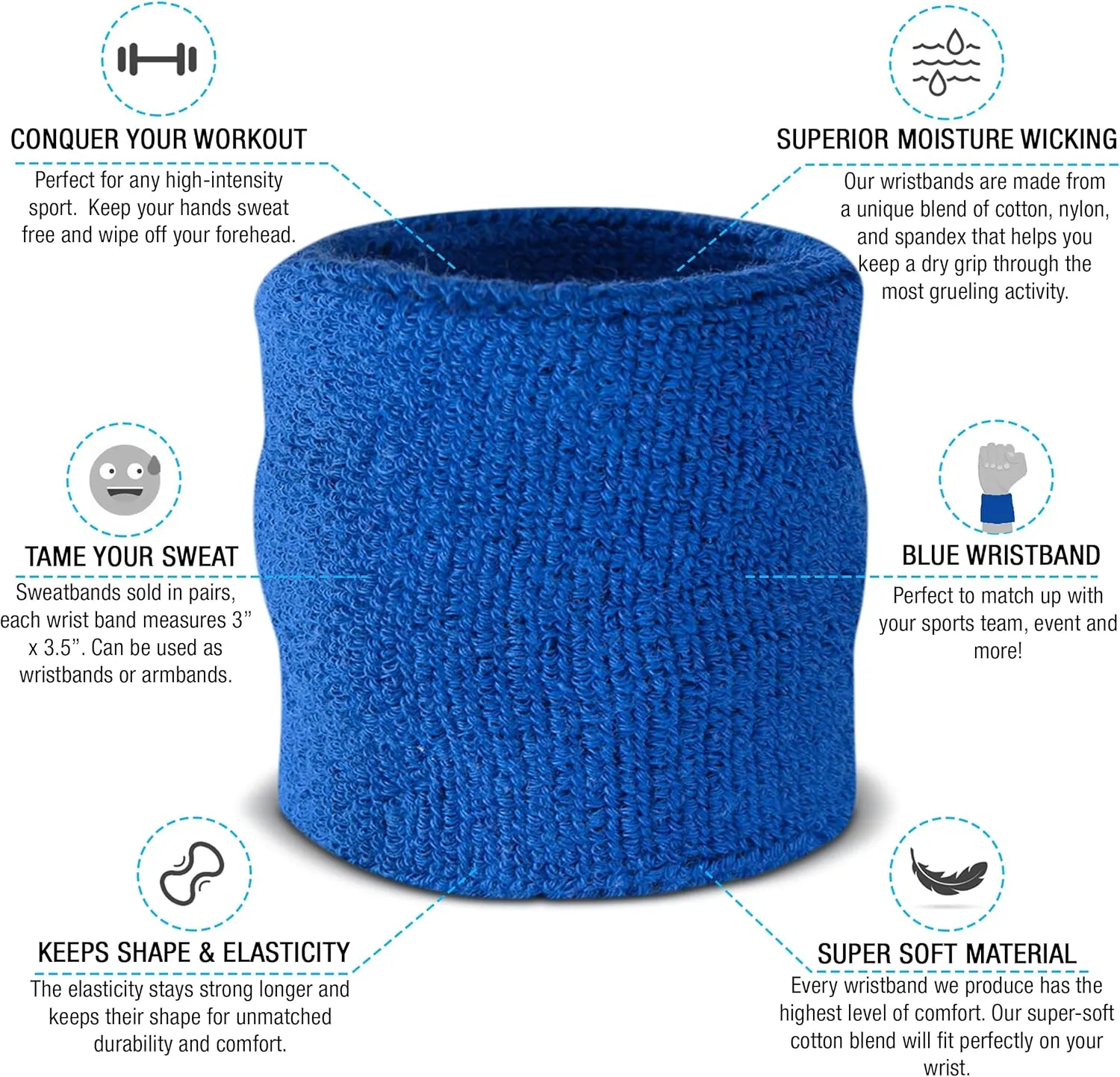 Suddora Kids Wrist Sweatbands - Athletic Cotton Terry Cloth Sports Wristbands for Kids (Pair)