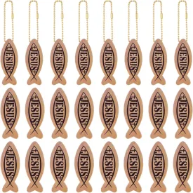 Sureio 24 Sets Jesus Fish Keychains Wooden Christian Keychain Bulk for Father Gifts Jesus Fish Key Chains Christian Religious for Man Gifts VBS Church Party Favor Supplies