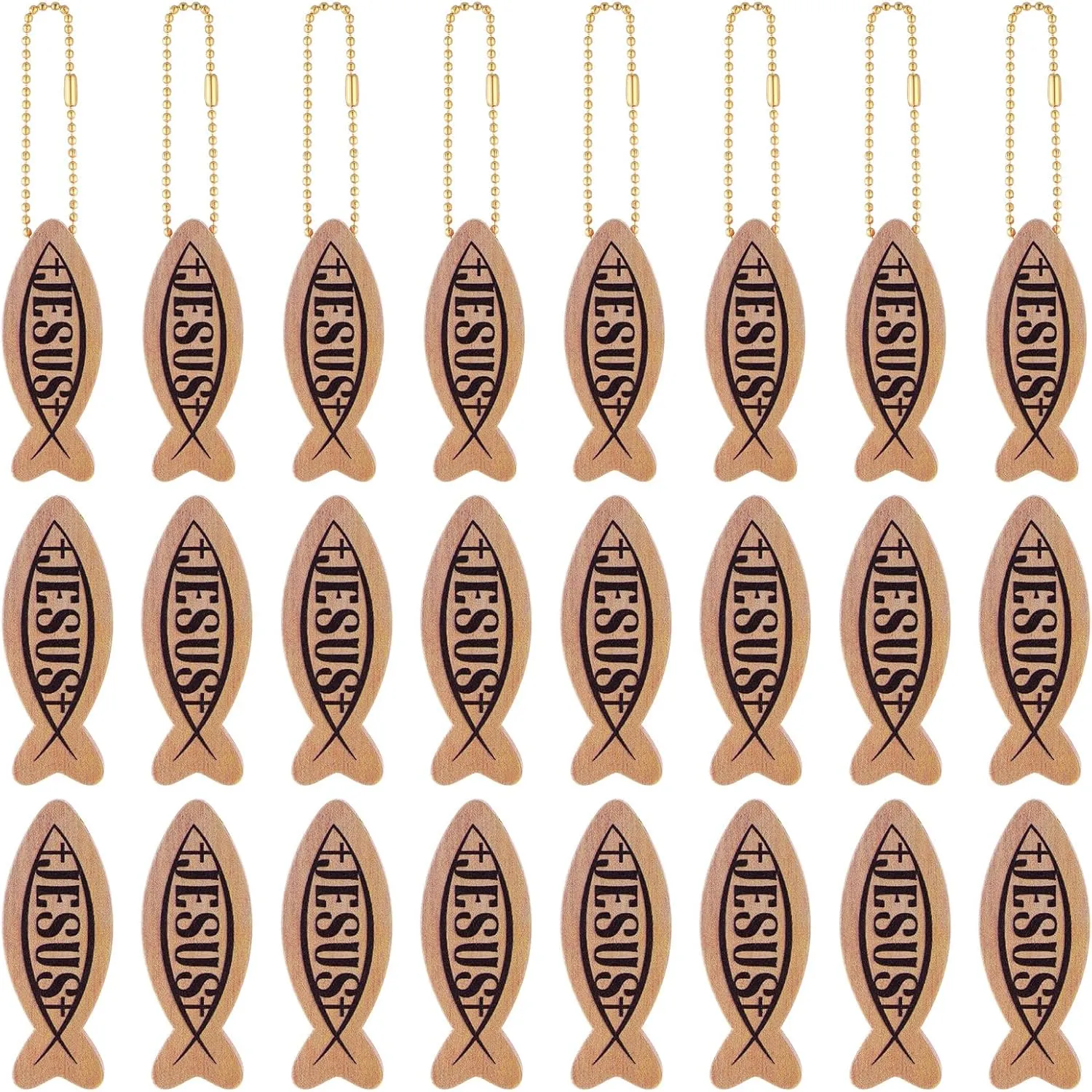 Sureio 24 Sets Jesus Fish Keychains Wooden Christian Keychain Bulk for Father Gifts Jesus Fish Key Chains Christian Religious for Man Gifts VBS Church Party Favor Supplies