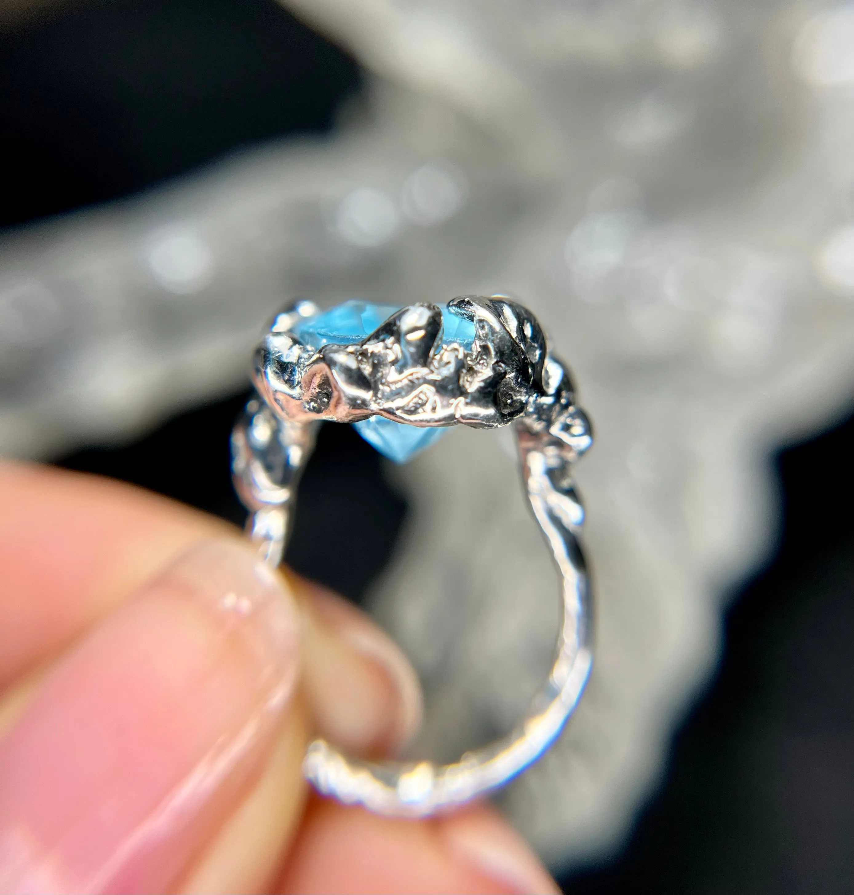 Swiss Blue TOPAZ white gold over silver ring