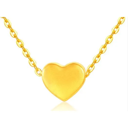 TAKA Jewellery 999 Pure Gold Heart Pendant with 9K Gold Chain