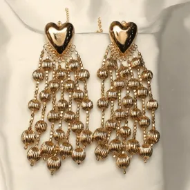 TFC Bold Heart Jhaalar Gold Plated Dangler Earrings with Ear Chain