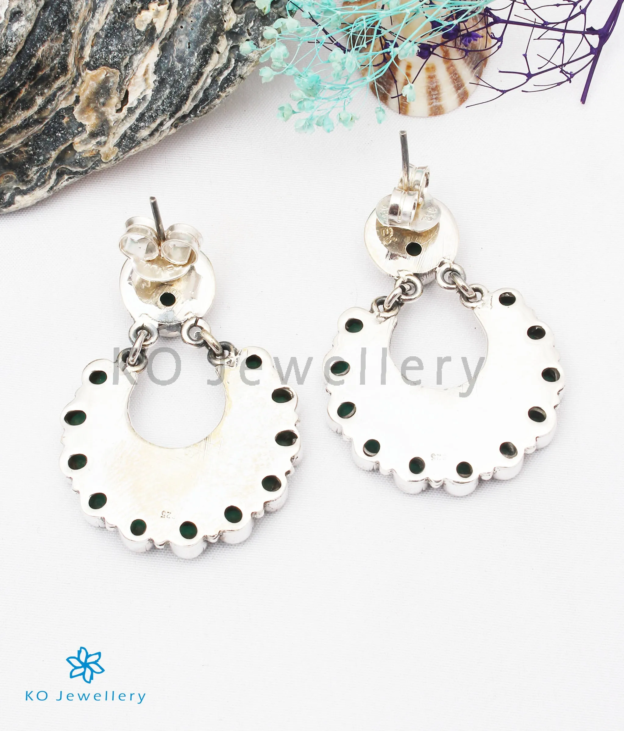 The Aishwarya Silver Gemstone Earrings (Green)