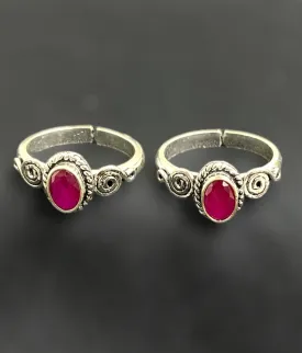 The Anya Silver Gemstone Toe-Rings (Red)