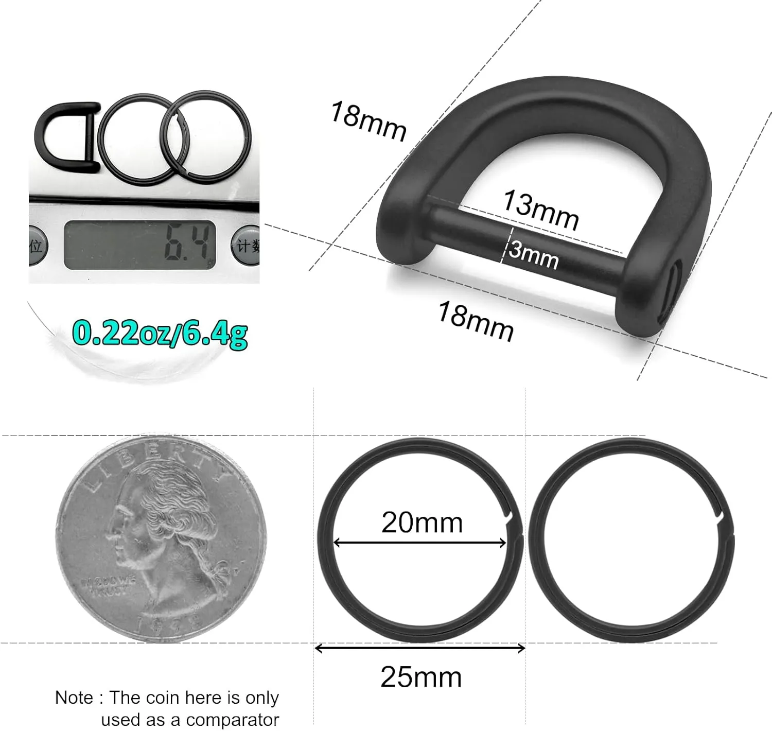 Titanium Key Ring Side Push Key Rings for Dog Tag Key Carabiner Quick Release EDC Split Rings for Keychains Heavy Duty