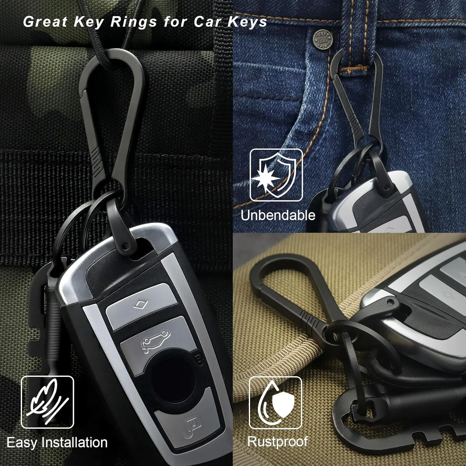 Titanium Key Ring Side Push Key Rings for Dog Tag Key Carabiner Quick Release EDC Split Rings for Keychains Heavy Duty