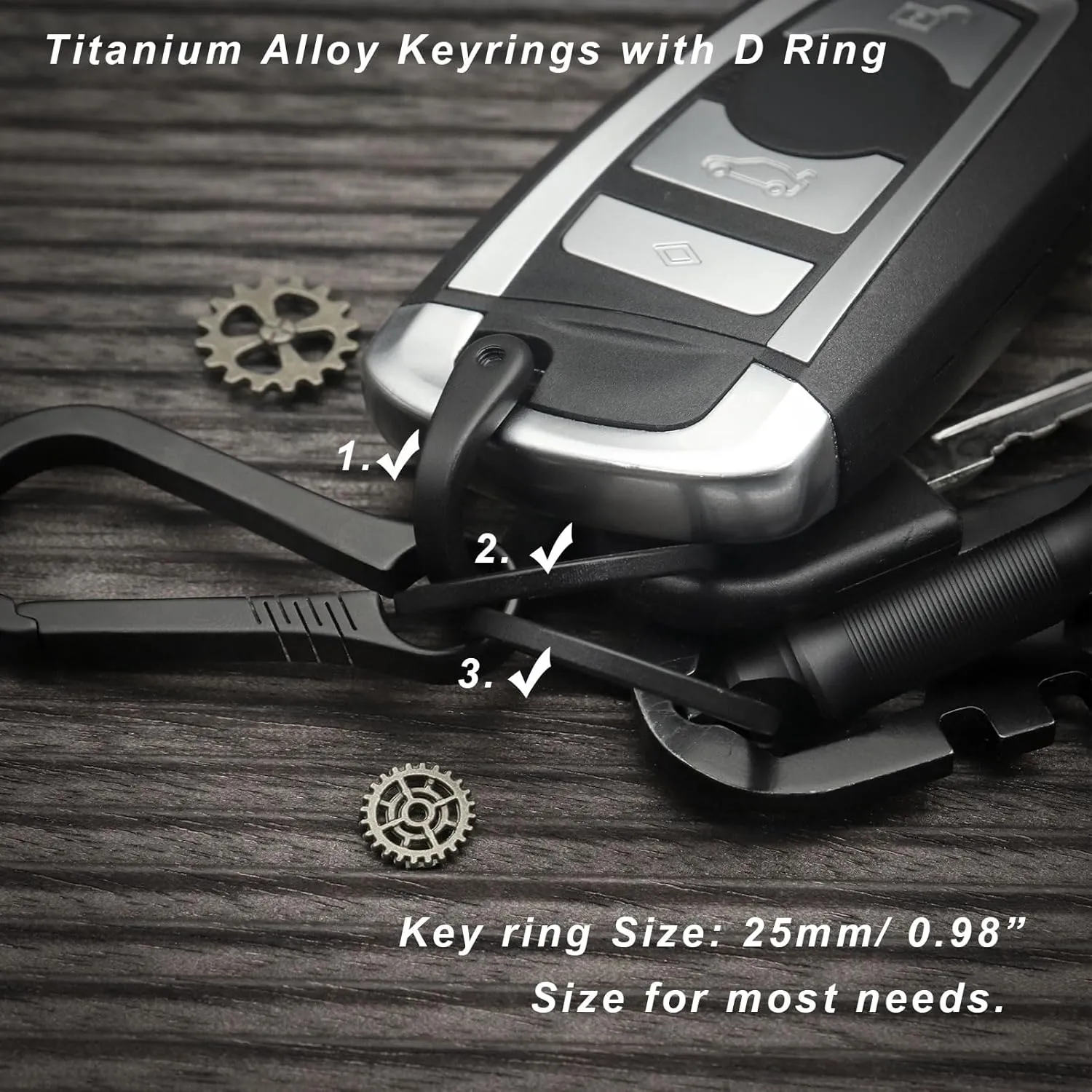 Titanium Key Ring Side Push Key Rings for Dog Tag Key Carabiner Quick Release EDC Split Rings for Keychains Heavy Duty
