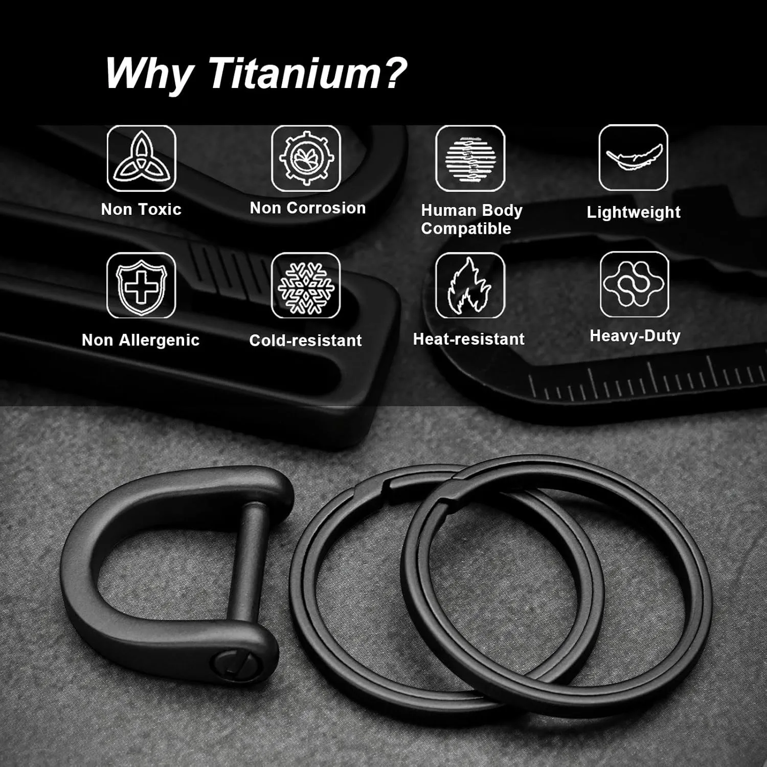Titanium Key Ring Side Push Key Rings for Dog Tag Key Carabiner Quick Release EDC Split Rings for Keychains Heavy Duty