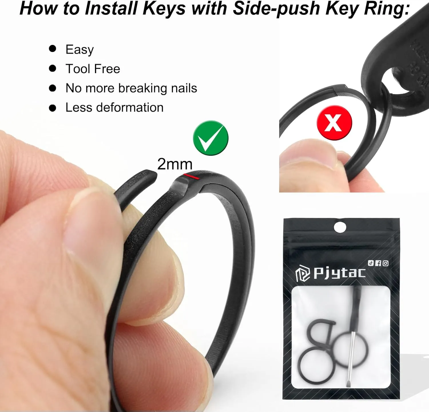 Titanium Key Ring Side Push Key Rings for Dog Tag Key Carabiner Quick Release EDC Split Rings for Keychains Heavy Duty