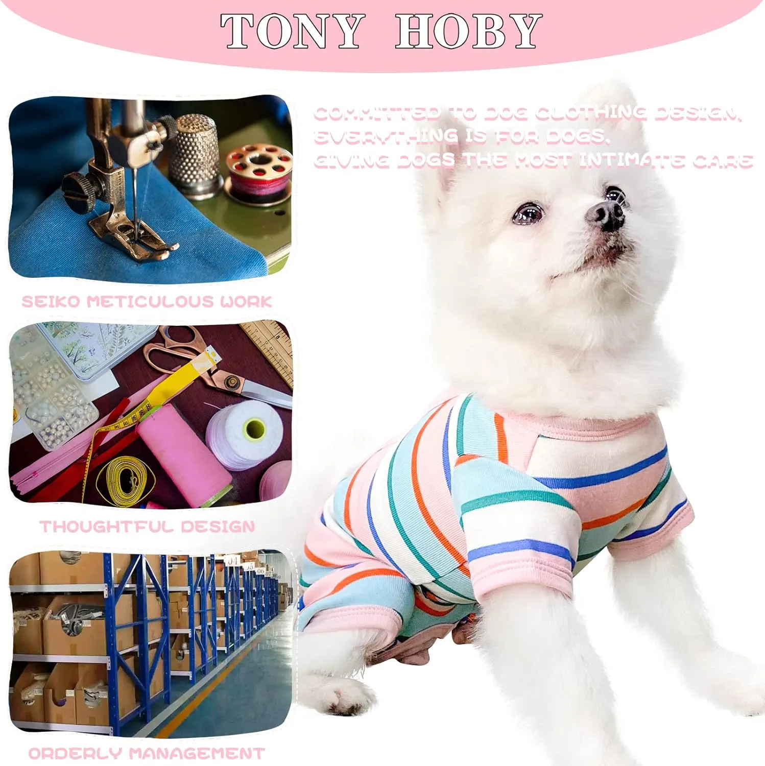 TONY HOBY Dog Pajamas, Dog Shirt Colorful, Breathable Dog Jumpsuit, Dog Surgical Recovery Suit for Small Medium (Pink&White, Girl, XL)