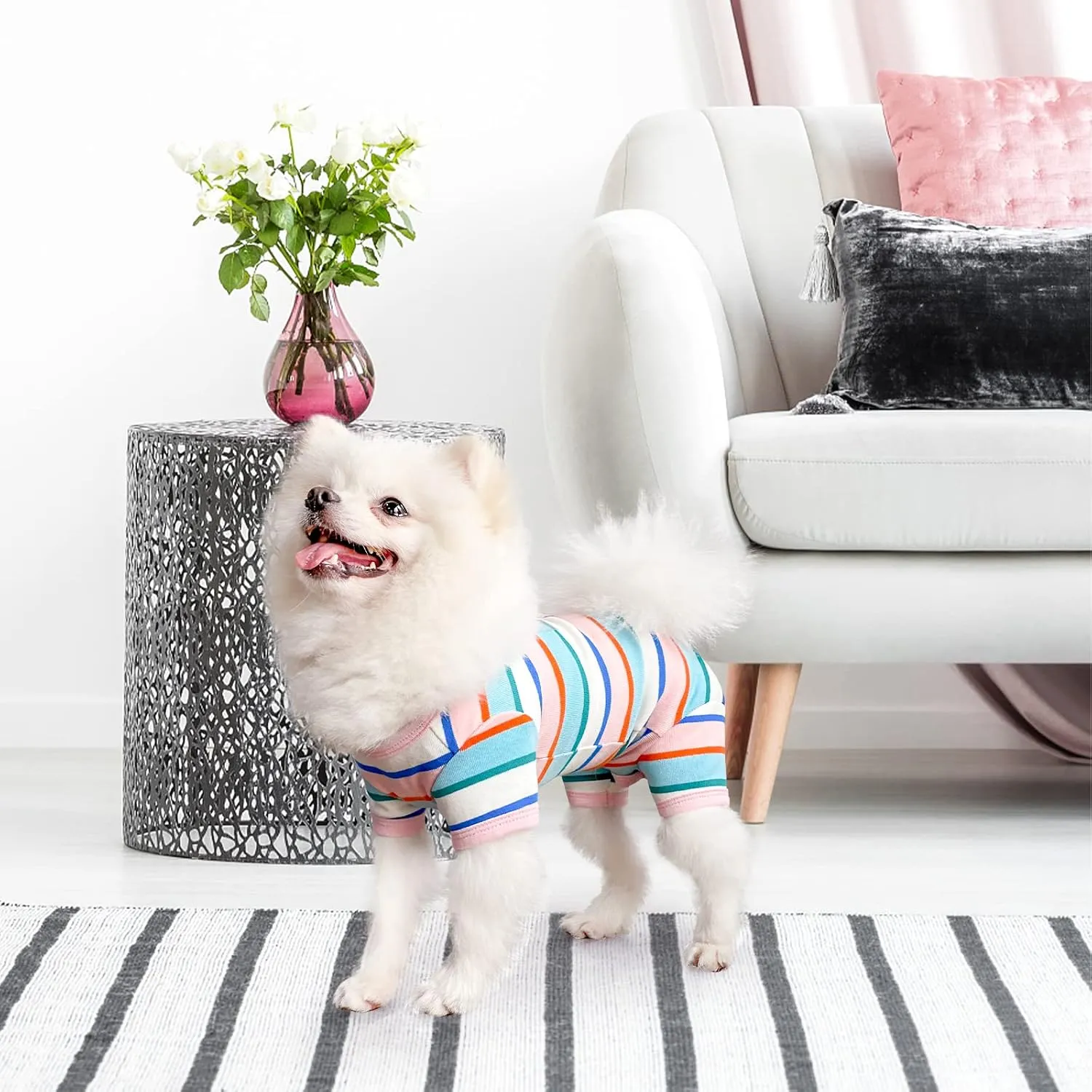 TONY HOBY Dog Pajamas, Dog Shirt Colorful, Breathable Dog Jumpsuit, Dog Surgical Recovery Suit for Small Medium (Pink&White, Girl, XL)