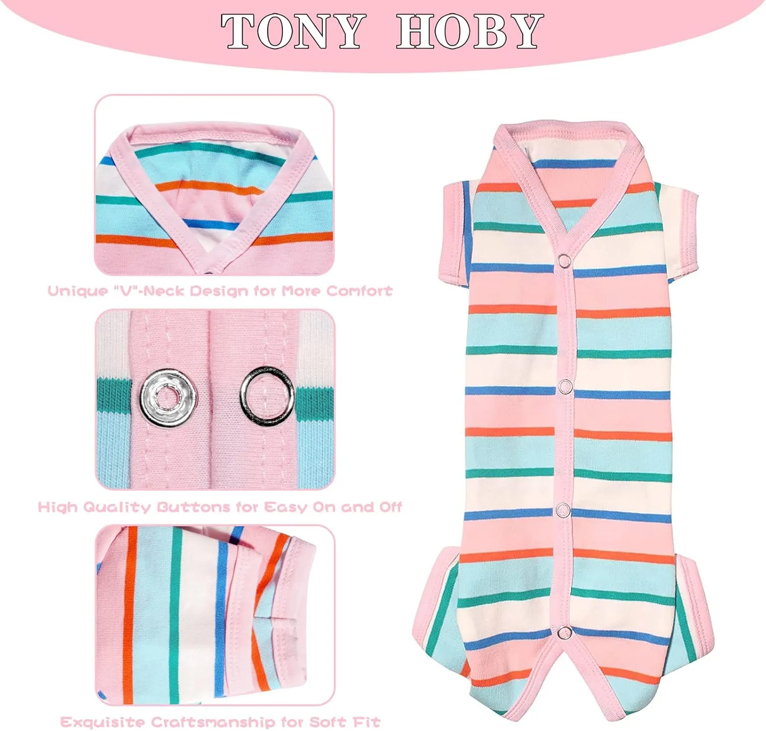 TONY HOBY Dog Pajamas, Dog Shirt Colorful, Breathable Dog Jumpsuit, Dog Surgical Recovery Suit for Small Medium (Pink&White, Girl, XL)