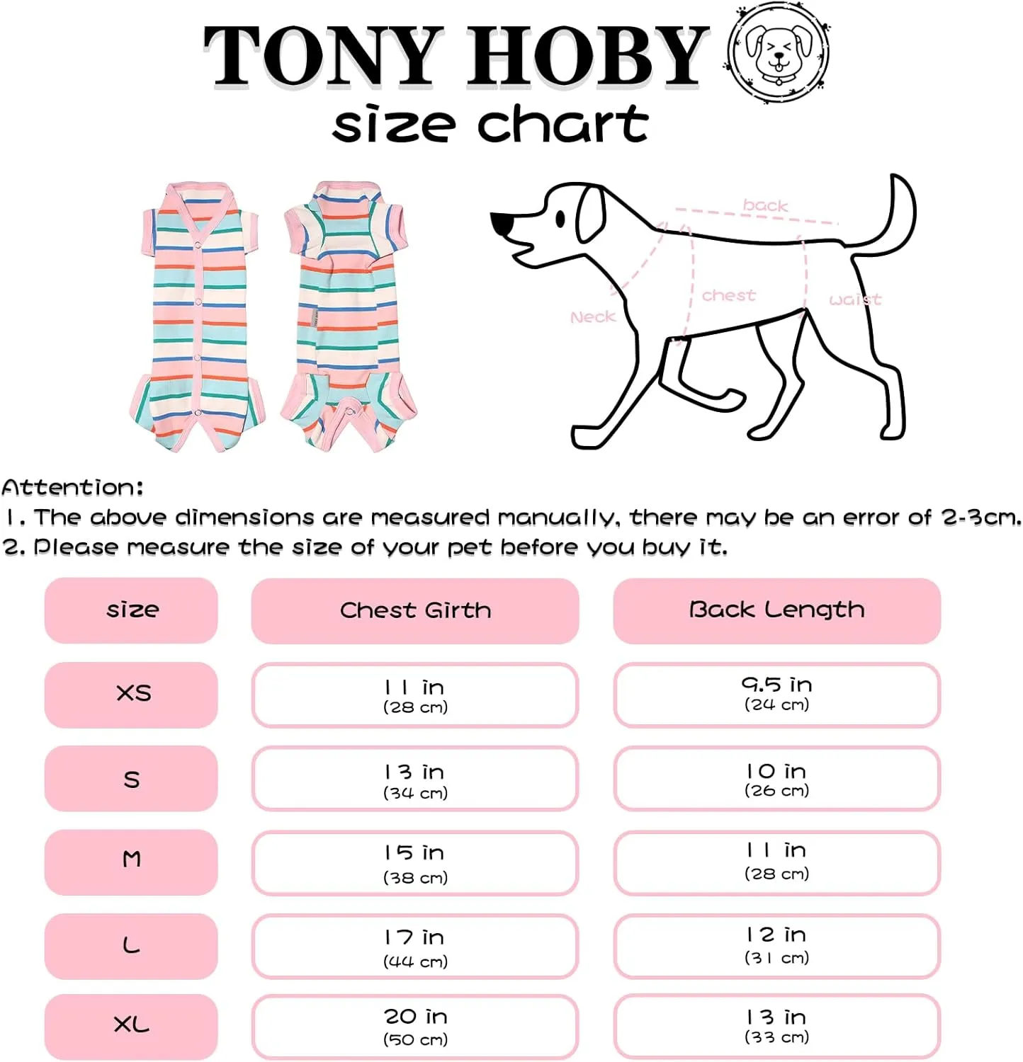 TONY HOBY Dog Pajamas, Dog Shirt Colorful, Breathable Dog Jumpsuit, Dog Surgical Recovery Suit for Small Medium (Pink&White, Girl, XL)