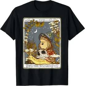 Vintage Cottagecore The Wizard Frog Riding Snail Tarot Card T-Shirt