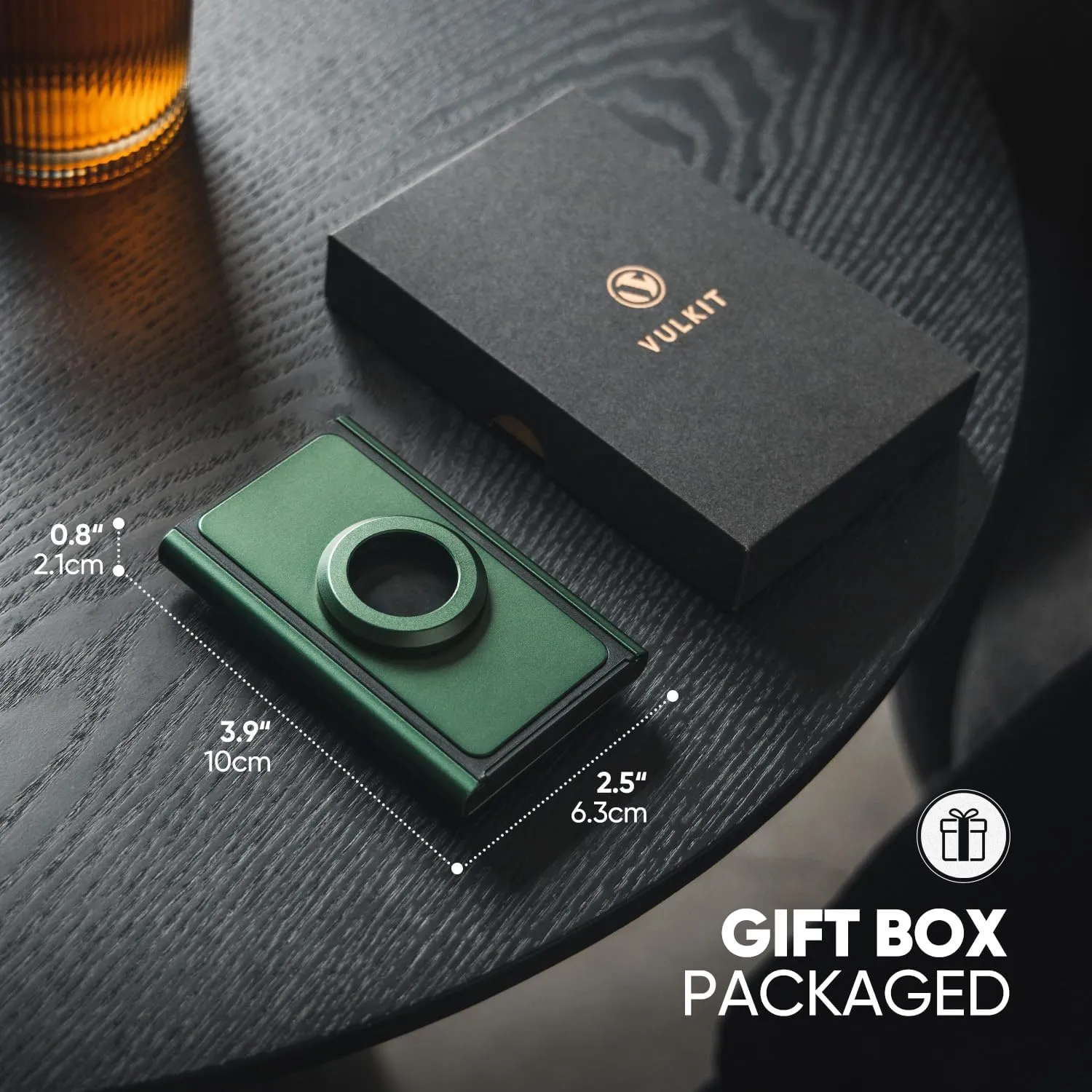 VULKIT Minimalist Wallet with Money Clip and Airtag Holder, Slim Metal POP UP Credit Card Holder RFID Blocking, Green