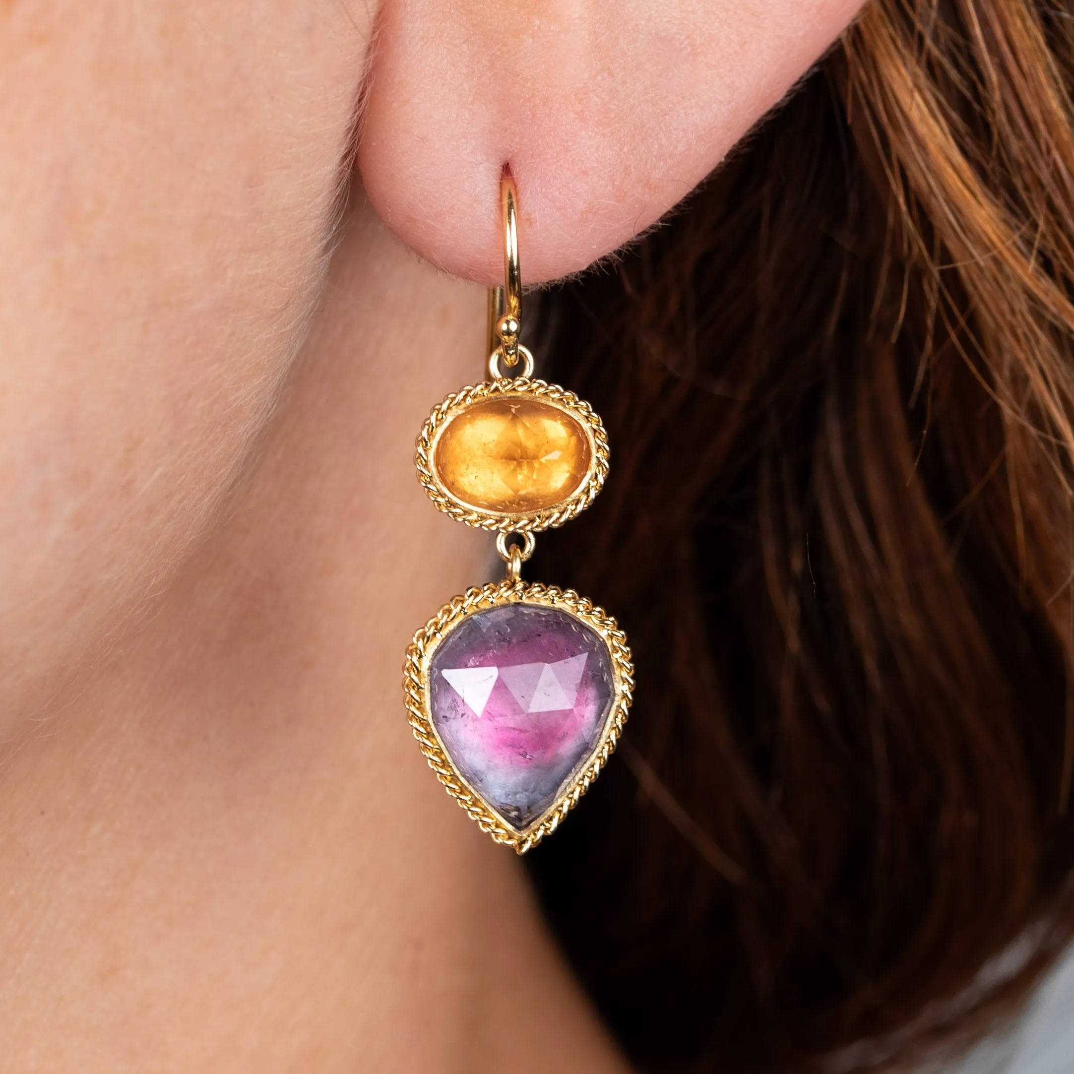Watermelon Tourmaline Petal Earrings