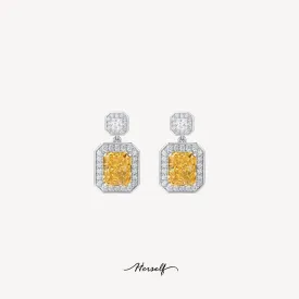 Yellow Diamond Square Perfume Bottle Drop Earrings