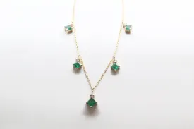 Yellow Gold Emerald and Diamond Station Necklace